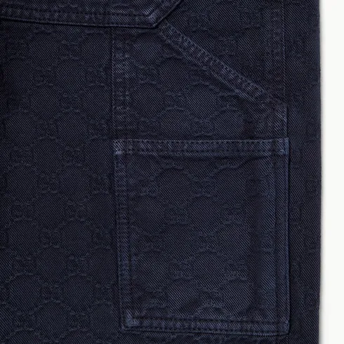 Bleached Gg Cotton Denim Jacquard Pant