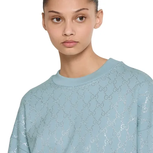 Cotton Jersey Sweatshirt With Crystals