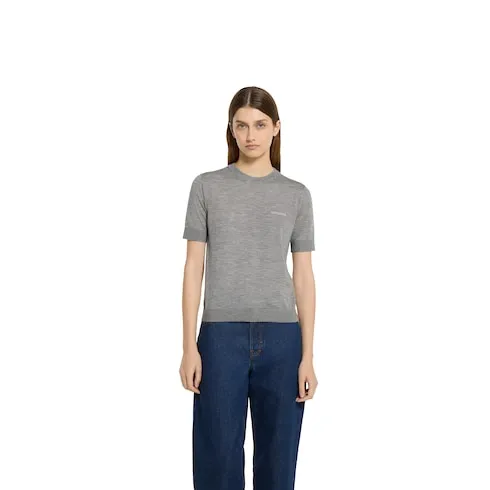 Cashmere Silk Top With Intarsia