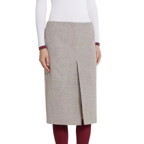 Gingham Wool Skirt With Embroidery