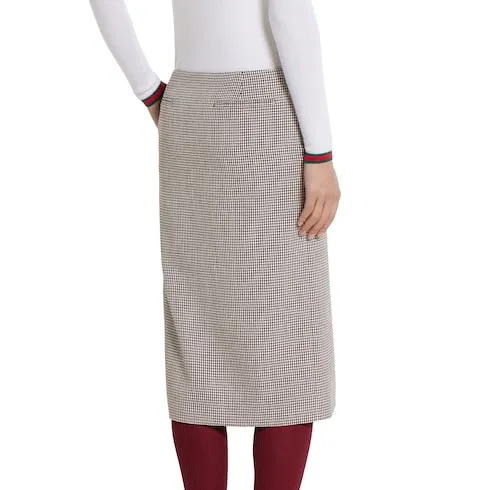 Gingham Wool Skirt With Embroidery