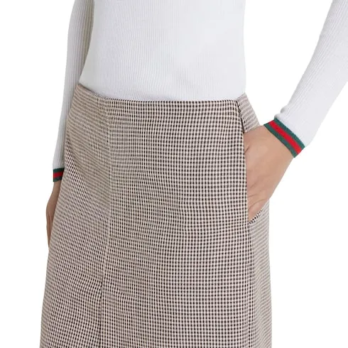 Gingham Wool Skirt With Embroidery