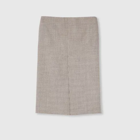 Gingham Wool Skirt With Embroidery