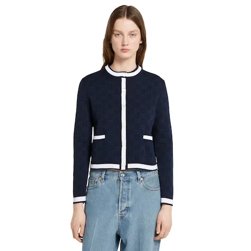 Gg Fine Cotton Jacquard Cardigan