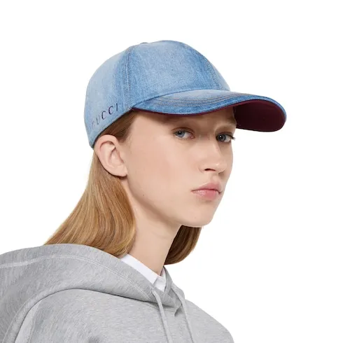 Denim Baseball Hat With Double G