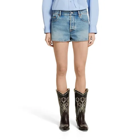 Stonewashed Denim Shorts