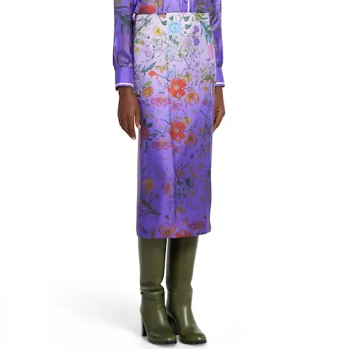 Printed Silk Twill Skirt