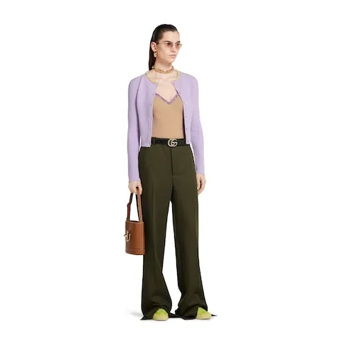 Rib Felted Wool Top With Embroidery