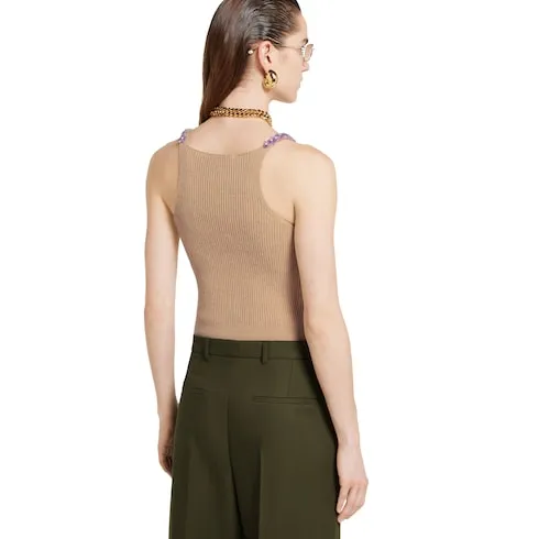 Rib Felted Wool Top With Embroidery