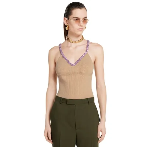 Rib Felted Wool Top With Embroidery
