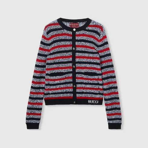 Striped Cotton Cardigan With Intarsia