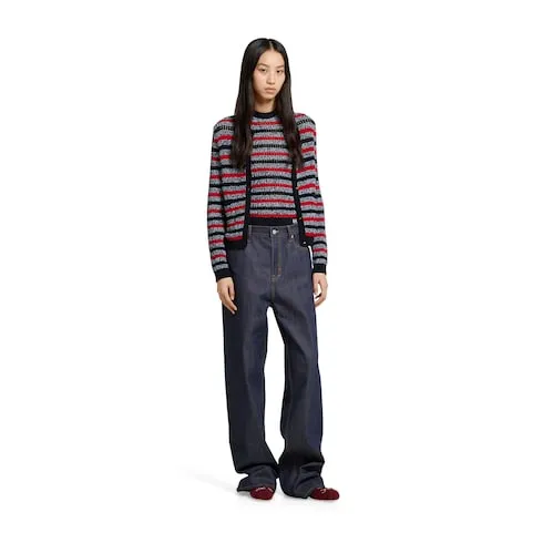 Striped Cotton Cardigan With Intarsia