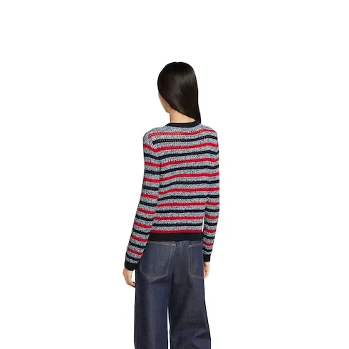 Striped Cotton Cardigan With Intarsia