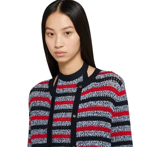 Striped Cotton Cardigan With Intarsia