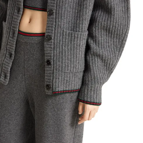 Rib Felted Wool Cardigan With Web