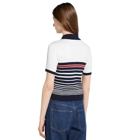 Cotton Stitch Polo Top With Intarsia