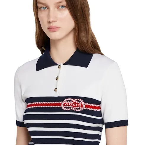 Cotton Stitch Polo Top With Intarsia