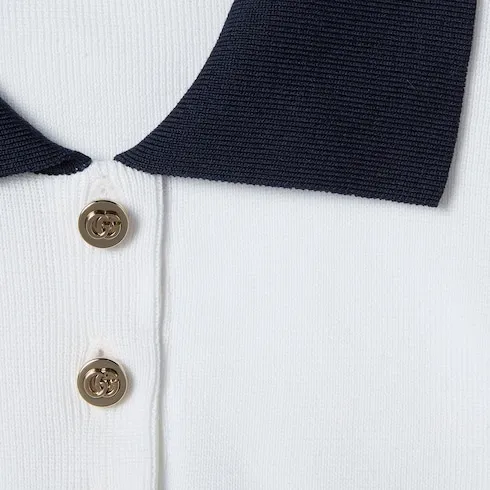 Cotton Stitch Polo Top With Intarsia