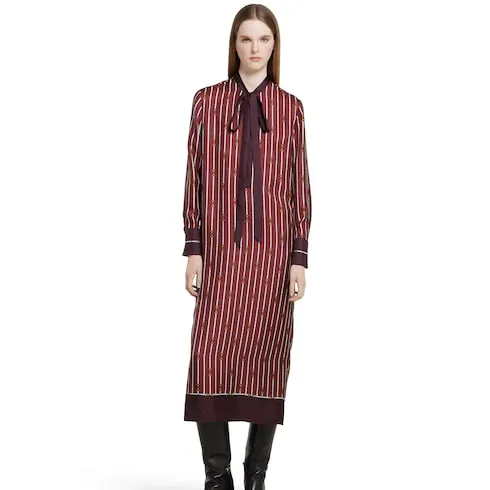 Printed Silk Twill Dress With Bow