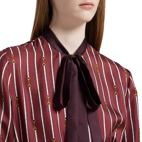 Printed Silk Twill Dress With Bow