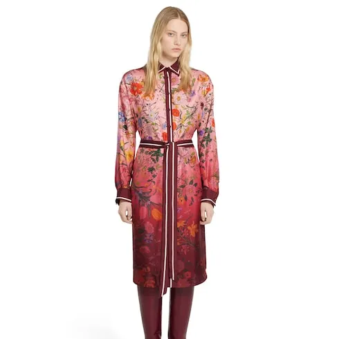 Printed Silk Twill Shirt Dress