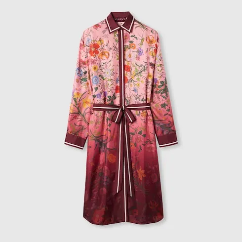 Printed Silk Twill Shirt Dress