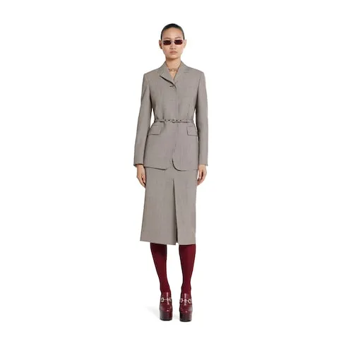 Gingham Wool Jacket With Belt