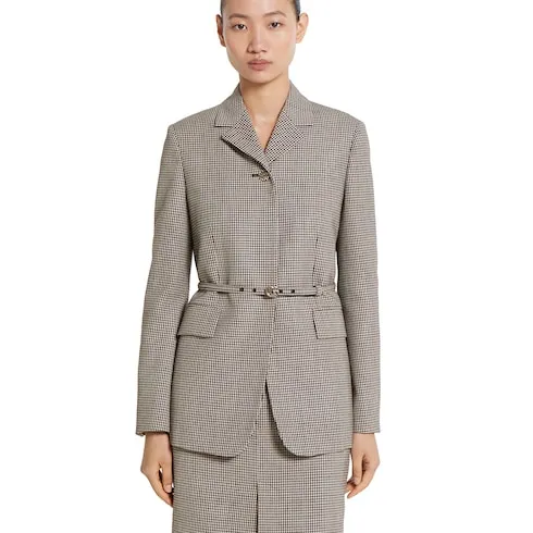 Gingham Wool Jacket With Belt