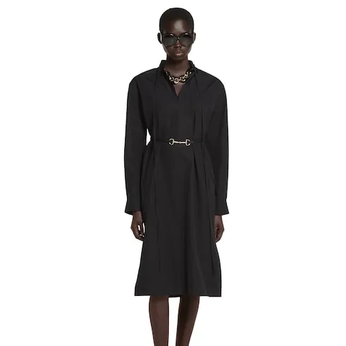 Cotton Poplin Dress With Horsebit Belt