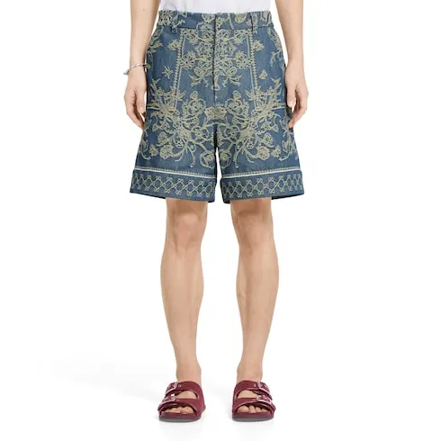 Gg Denim Jacquard Shorts