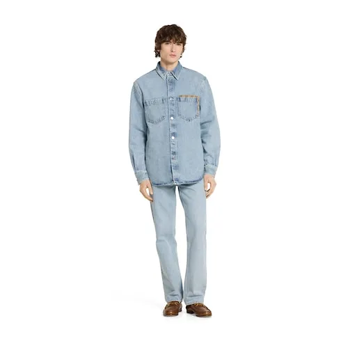 Washed Denim Shirt With Gg Insert