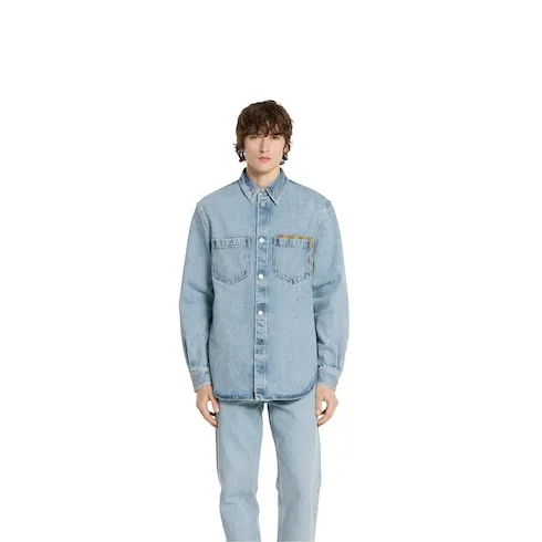 Washed Denim Shirt With Gg Insert