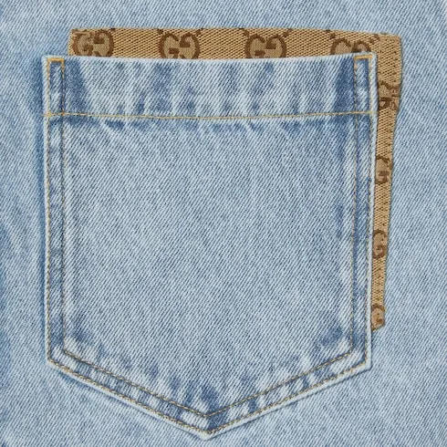 Washed Denim Shirt With Gg Insert
