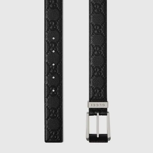 Embossed Gg Belt With Squared Buckle