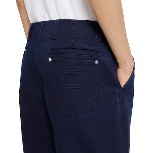 Washed Denim Pant With Embossed Label