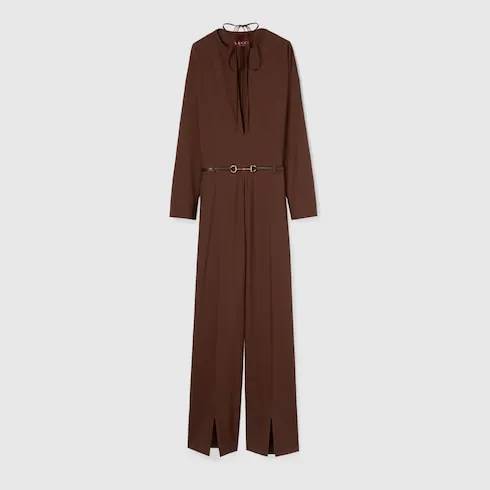 Light Wool Jumpsuit With Horsebit Belt