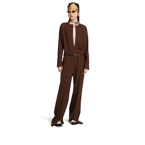 Light Wool Jumpsuit With Horsebit Belt