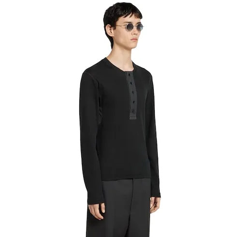 Rib Cotton T-Shirt With Embroidery