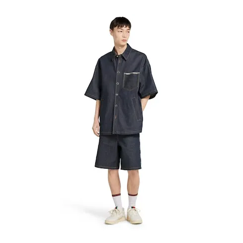 Cotton Selvedge Denim Shorts With Logo