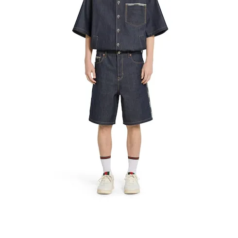 Cotton Selvedge Denim Shorts With Logo
