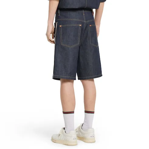 Cotton Selvedge Denim Shorts With Logo