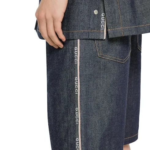 Cotton Selvedge Denim Shorts With Logo