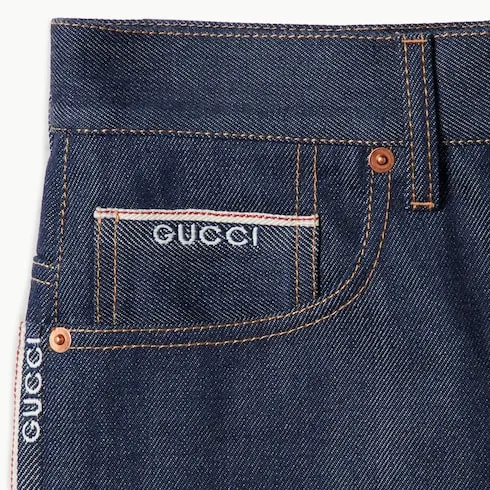 Cotton Selvedge Denim Shorts With Logo