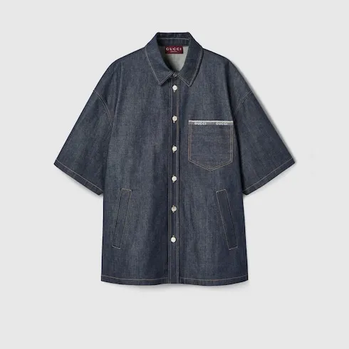 Cotton Selvedge Denim Shirt With Logo