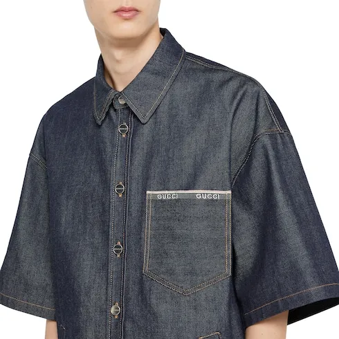 Cotton Selvedge Denim Shirt With Logo