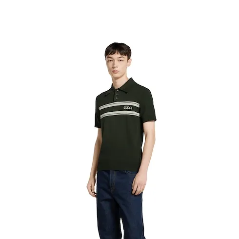 Silk Cotton Polo Shirt With Intarsia