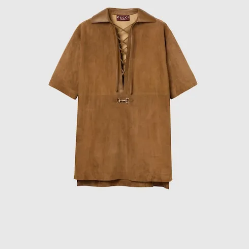 Suede V-Neck Dress With Horsebit