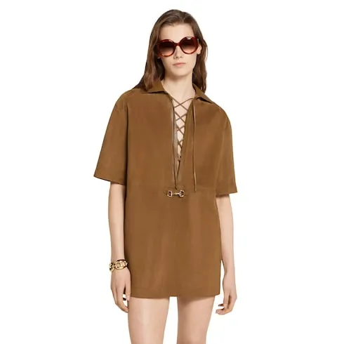 Suede V-Neck Dress With Horsebit