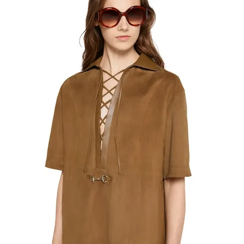 Suede V-Neck Dress With Horsebit