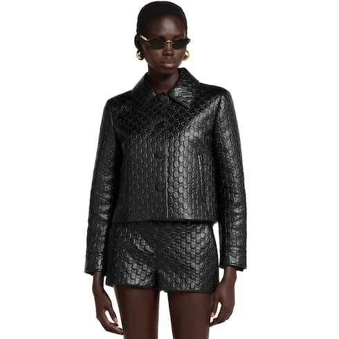 Embossed Gg Leather Jacket